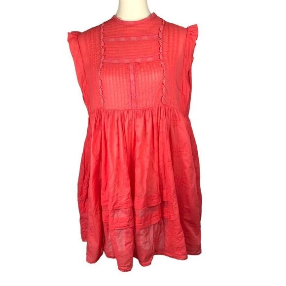 Free People Nobody Like You Cotton Peasant Dress w/ Pockets Coral Size Medium - Picture 3 of 14